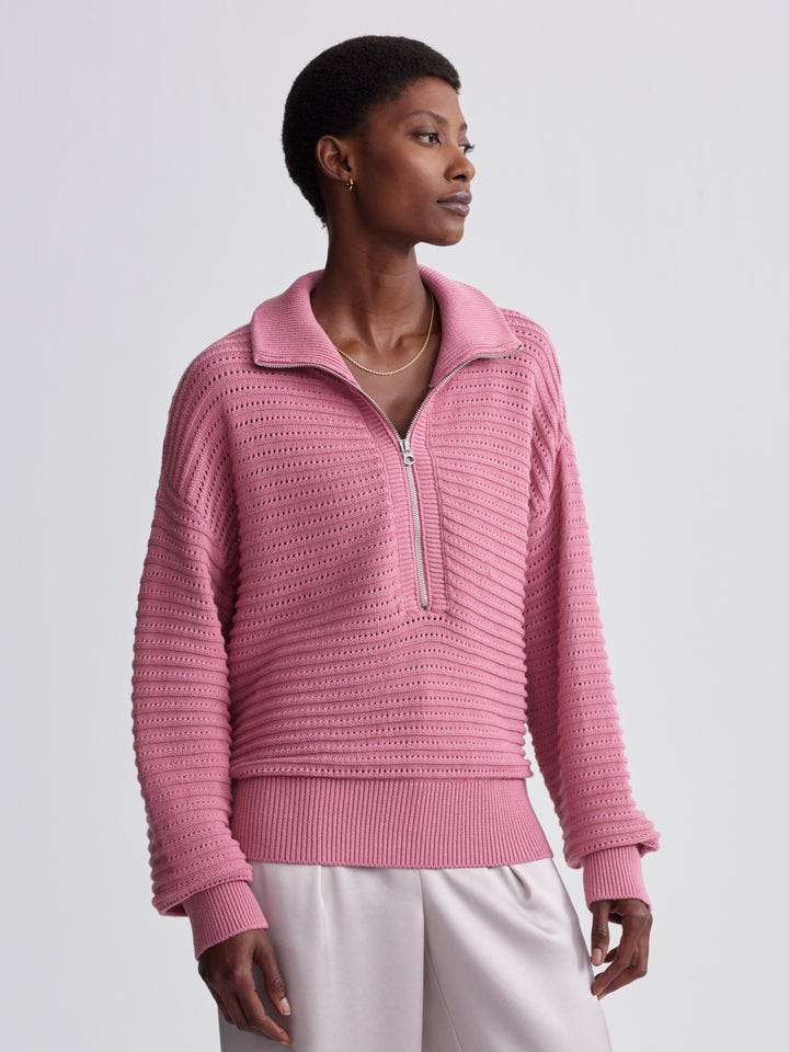 Varley Tara Pointelle Half Zip Knit in Foxglove