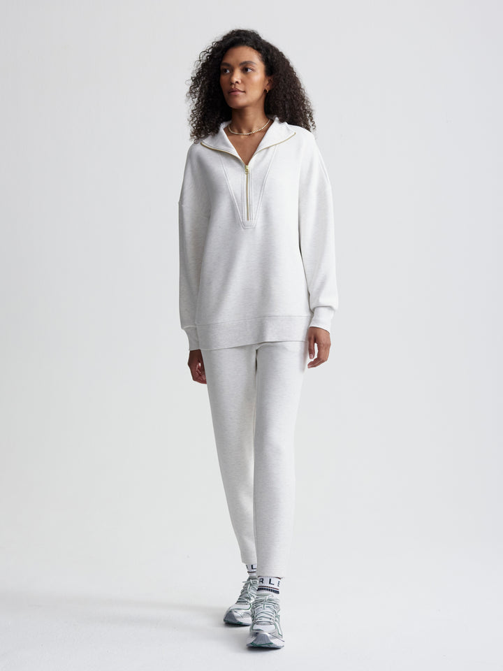 Varley Masie Longline Sweat in Ivory Marl