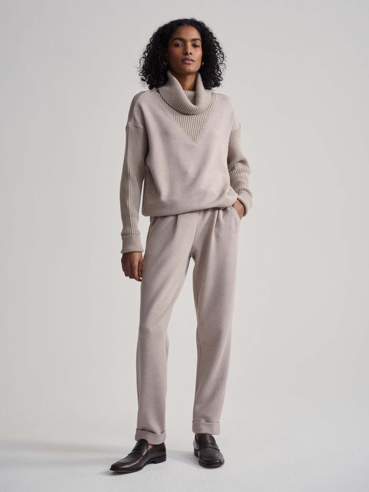 Varley Hannah Cowl Neck Sweat in Taupe Marl