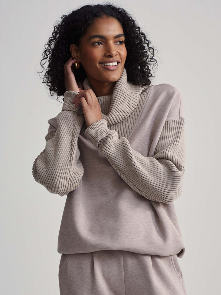 Varley Hannah Cowl Neck Sweat in Taupe Marl