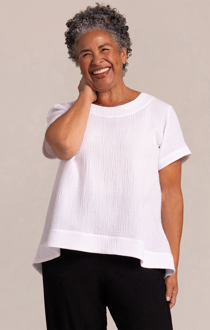 Sympli Breeze Button Back Top in White