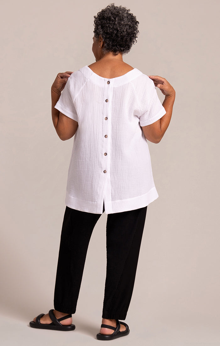 Sympli Breeze Button Back Top in White