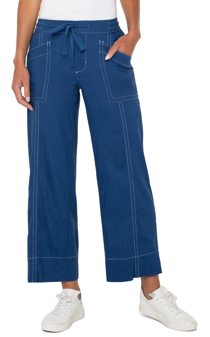 Liverpool Los Angeles Pull On Drawstring Wide Leg Pant in DB Blue