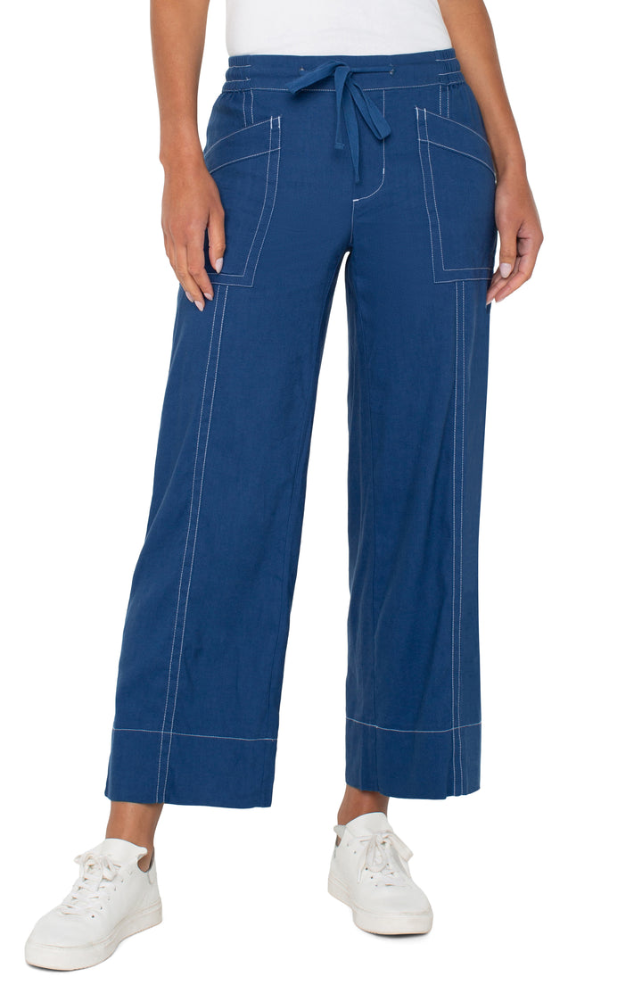 Liverpool Los Angeles Pull On Drawstring Wide Leg Pant in DB Blue