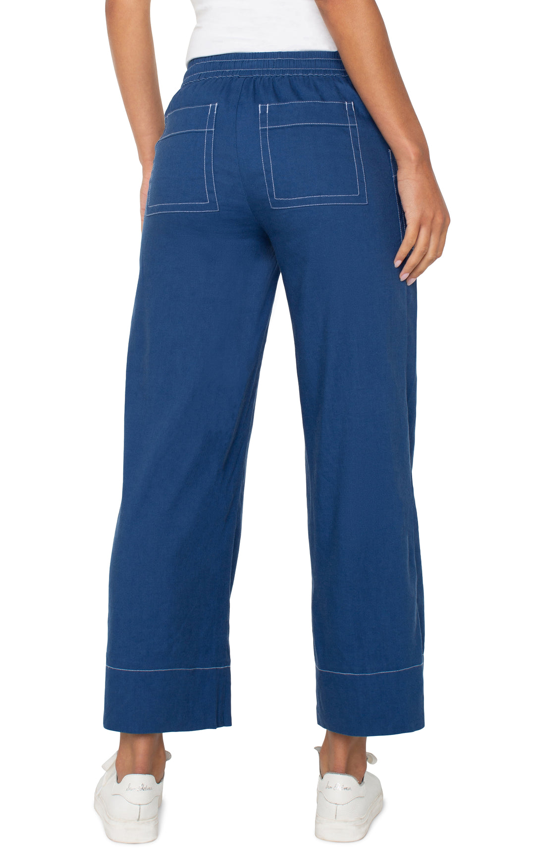 Liverpool Los Angeles Pull On Drawstring Wide Leg Pant in DB Blue