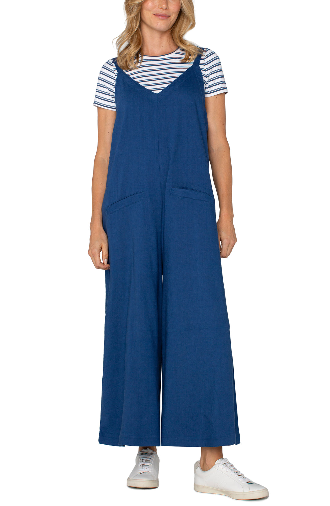 Liverpool Los Angeles Wide Leg Crop Denim Blue Jumpsuit