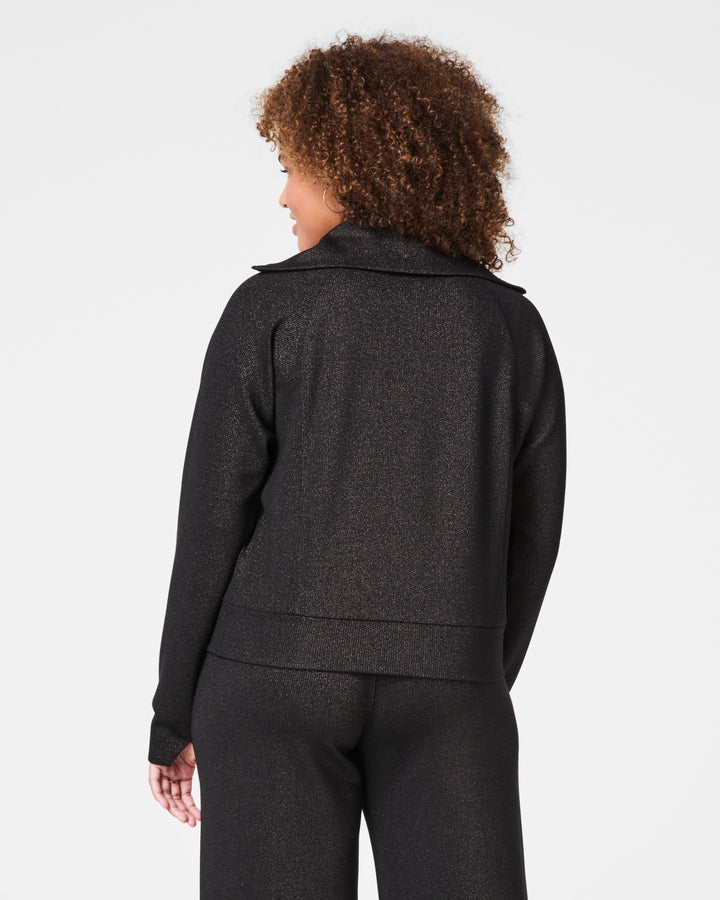 Spanx AirEssentials Shine Half Zip in Very Black Gunmetal