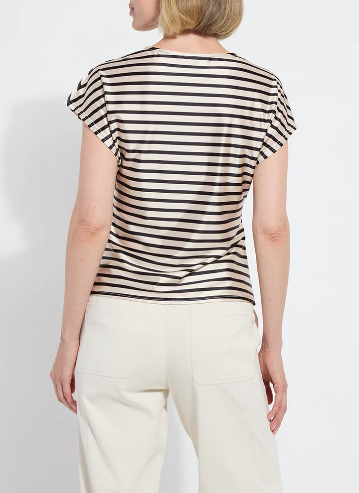 Lysse Bruna Side Draped Striped Beige Top