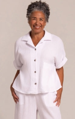 Sympli Breeze Half Sleeve Bolero Shirt in White