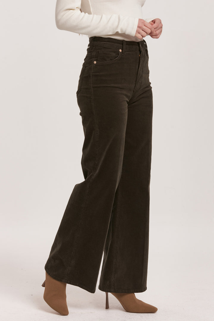 Dear John Fiona High Rise Wide Leg Jean in Forest Pine Corduroy