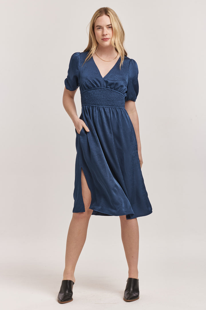 Dear John Jennifer Smocked Waist New Blue Midi Dress