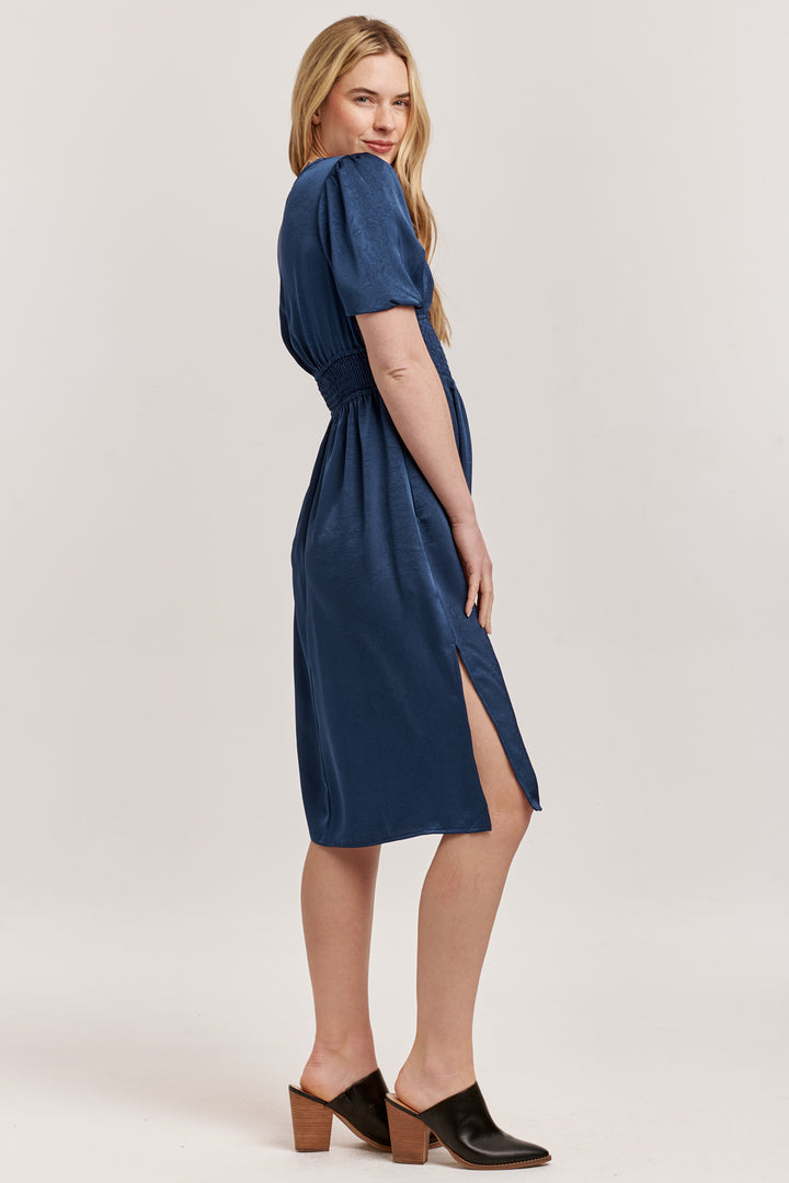 Dear John Jennifer Smocked Waist New Blue Midi Dress