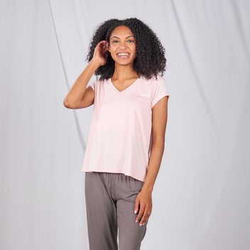 FACEPLANT BAMBOO® V-NECK PAJAMA TEE in BLUSH PINK